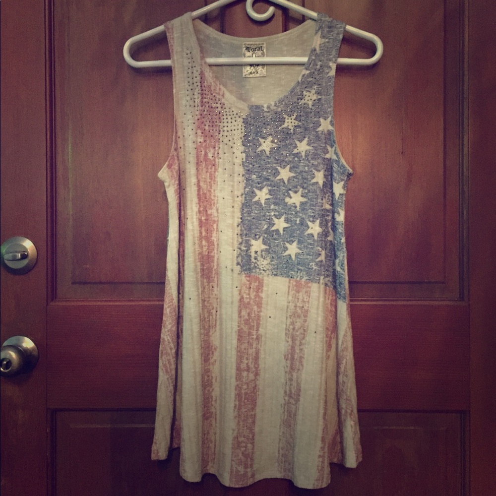 🇺🇸Vocal Plus American Ribbed Tank w. Rhinestones - Picture 3 of 6